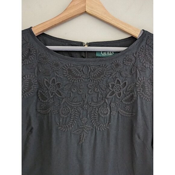 Lauren Ralph Lauren Embroidered Black Shift Dress Size 6 - Picture 5 of 10